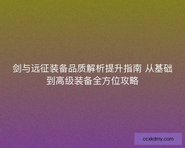 剑与远征装备品质解析提升指南 从基础到高级装备全方位攻略