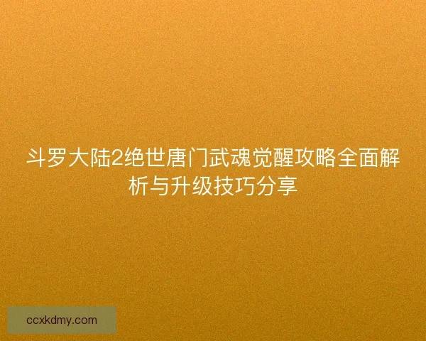 斗罗大陆2绝世唐门武魂觉醒攻略全面解析与升级技巧分享