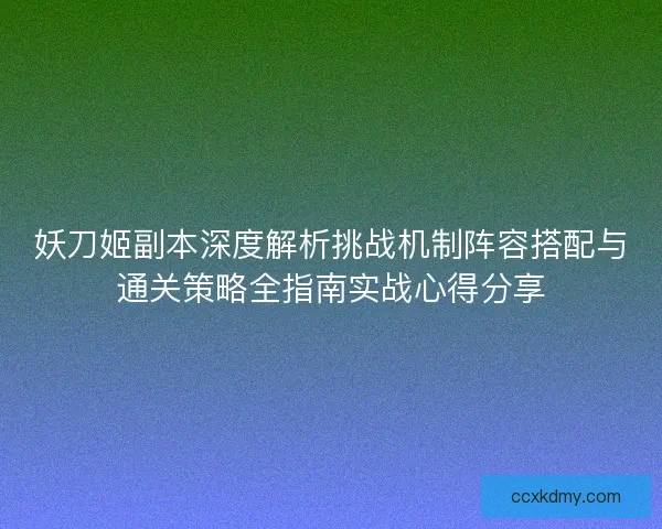 妖刀姬副本深度解析挑战机制阵容搭配与通关策略全指南实战心得分享